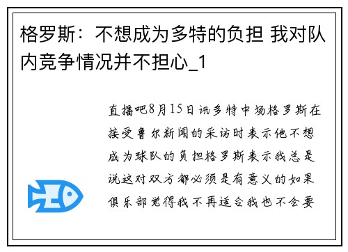 格罗斯：不想成为多特的负担 我对队内竞争情况并不担心_1